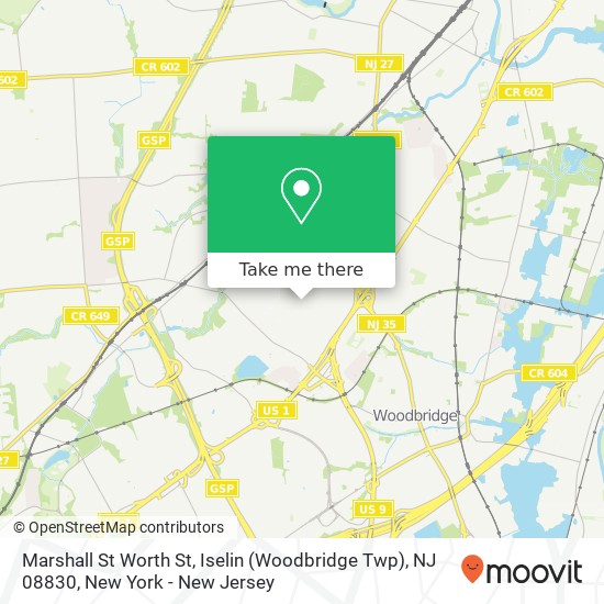 Marshall St Worth St, Iselin (Woodbridge Twp), NJ 08830 map