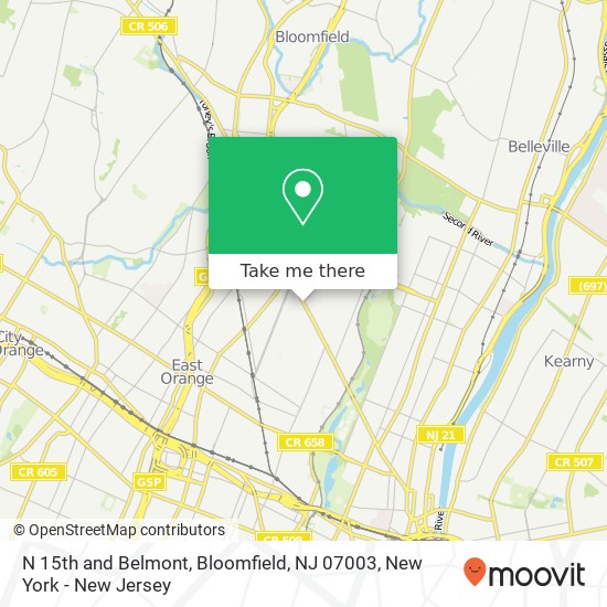Mapa de N 15th and Belmont, Bloomfield, NJ 07003