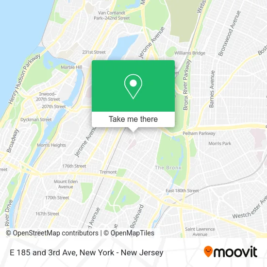 E 185 and 3rd Ave map