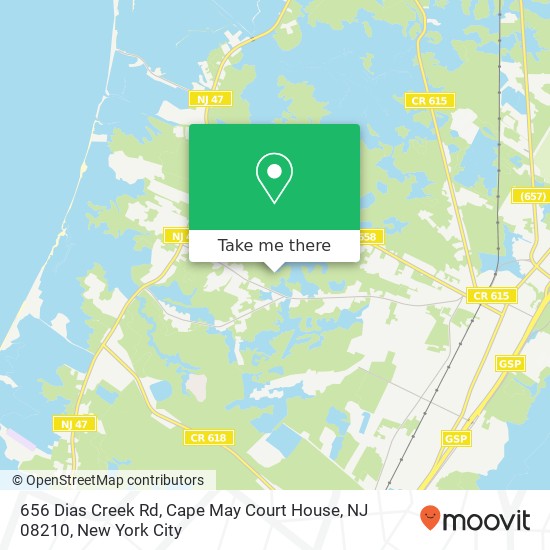 Mapa de 656 Dias Creek Rd, Cape May Court House, NJ 08210