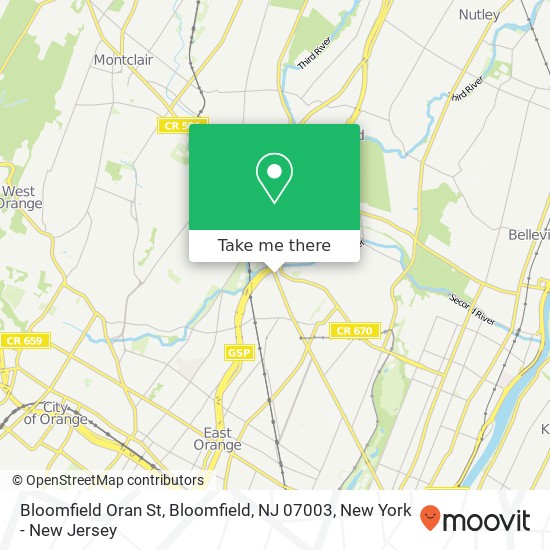 Mapa de Bloomfield Oran St, Bloomfield, NJ 07003