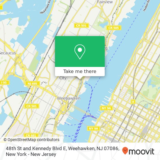 Mapa de 48th St and Kennedy Blvd E, Weehawken, NJ 07086
