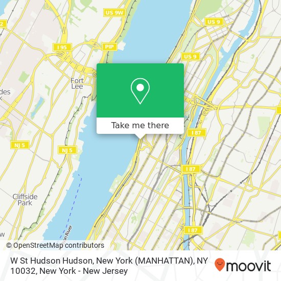 Mapa de W St Hudson Hudson, New York (MANHATTAN), NY 10032