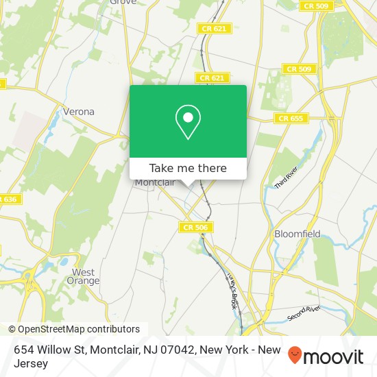 Mapa de 654 Willow St, Montclair, NJ 07042