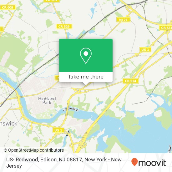 Mapa de US- Redwood, Edison, NJ 08817