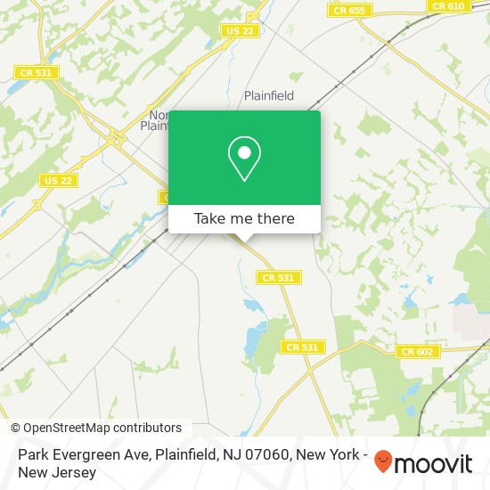 Mapa de Park Evergreen Ave, Plainfield, NJ 07060