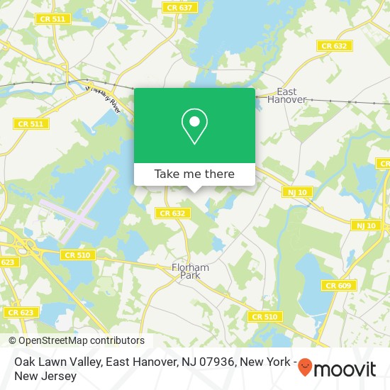 Mapa de Oak Lawn Valley, East Hanover, NJ 07936