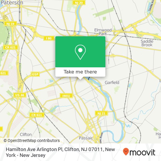 Mapa de Hamilton Ave Arlington Pl, Clifton, NJ 07011