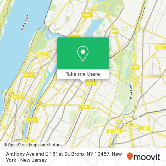 Mapa de Anthony Ave and E 181st St, Bronx, NY 10457