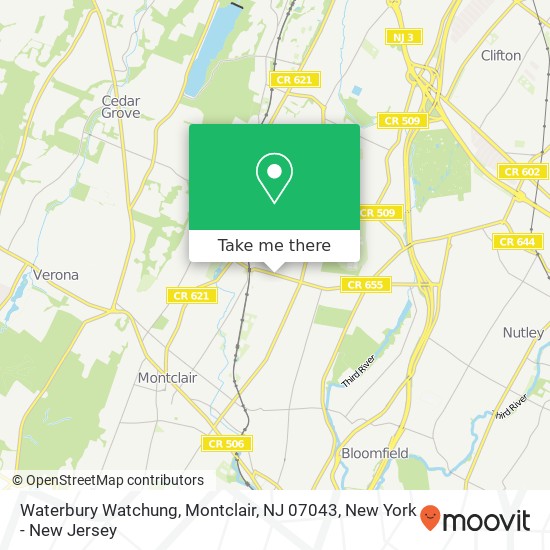Mapa de Waterbury Watchung, Montclair, NJ 07043