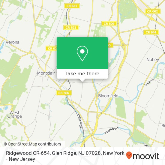 Mapa de Ridgewood CR-654, Glen Ridge, NJ 07028