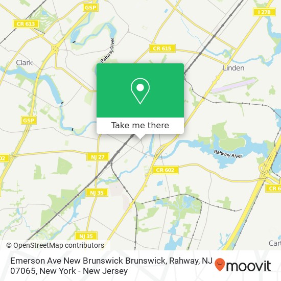 Mapa de Emerson Ave New Brunswick Brunswick, Rahway, NJ 07065
