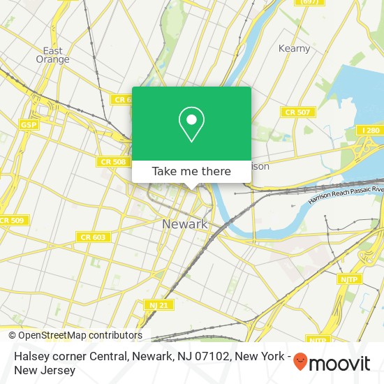 Mapa de Halsey corner Central, Newark, NJ 07102