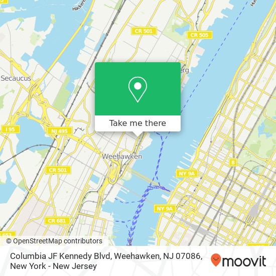 Mapa de Columbia JF Kennedy Blvd, Weehawken, NJ 07086