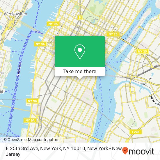 Mapa de E 25th 3rd Ave, New York, NY 10010