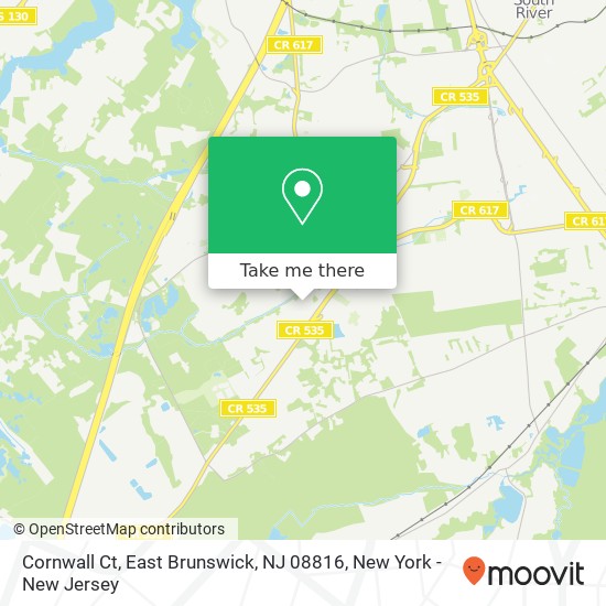 Mapa de Cornwall Ct, East Brunswick, NJ 08816