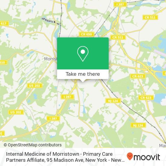 Internal Medicine of Morristown - Primary Care Partners Affiliate, 95 Madison Ave map