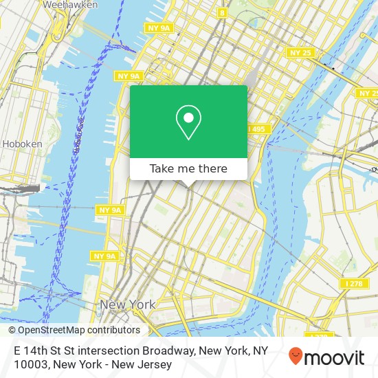 Mapa de E 14th St St intersection Broadway, New York, NY 10003