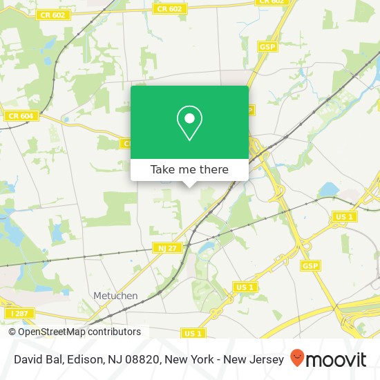 Mapa de David Bal, Edison, NJ 08820