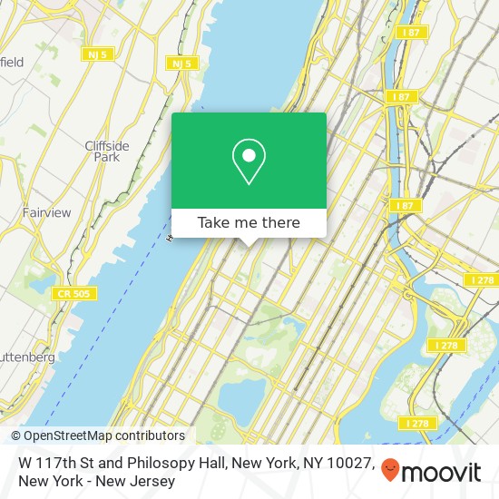 Mapa de W 117th St and Philosopy Hall, New York, NY 10027