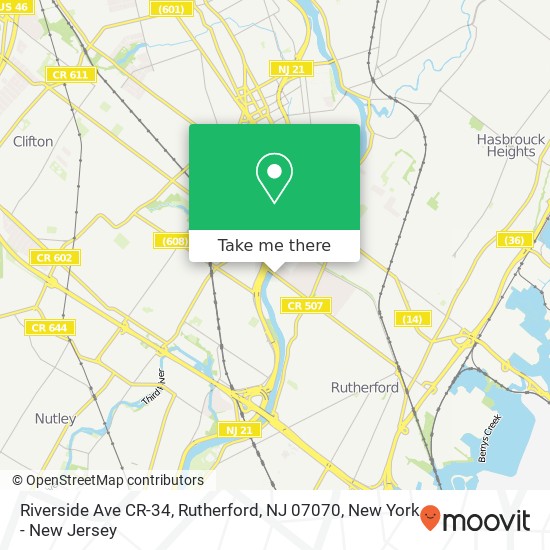 Mapa de Riverside Ave CR-34, Rutherford, NJ 07070