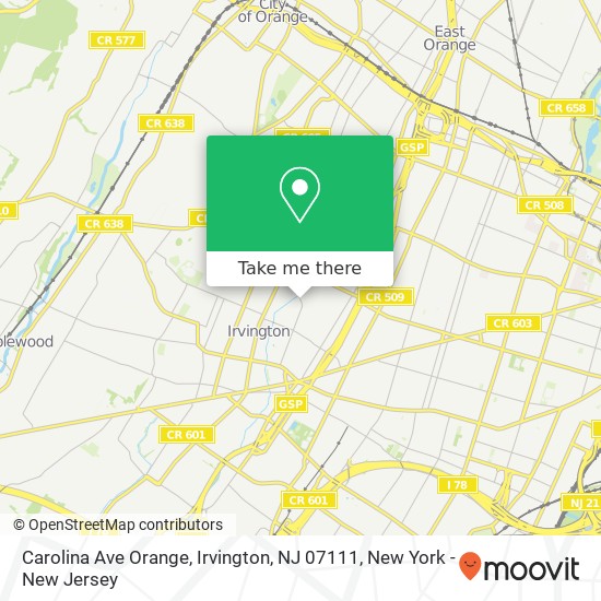 Mapa de Carolina Ave Orange, Irvington, NJ 07111