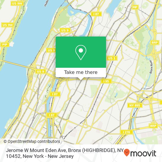 Mapa de Jerome W Mount Eden Ave, Bronx (HIGHBRIDGE), NY 10452