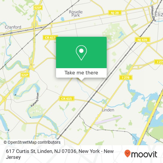 Mapa de 617 Curtis St, Linden, NJ 07036