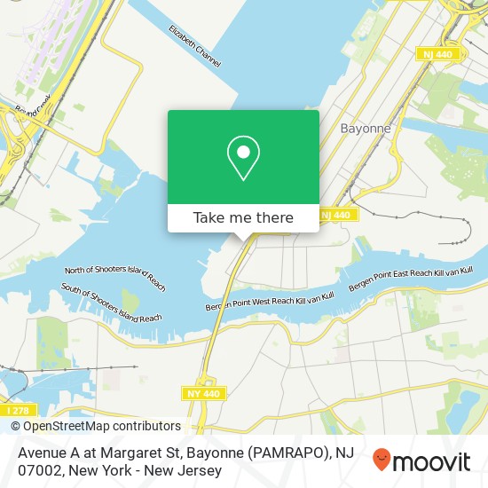 Mapa de Avenue A at Margaret St, Bayonne (PAMRAPO), NJ 07002