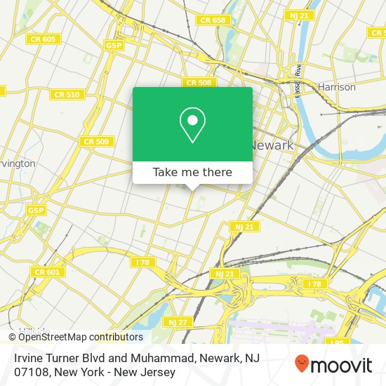 Irvine Turner Blvd and Muhammad, Newark, NJ 07108 map