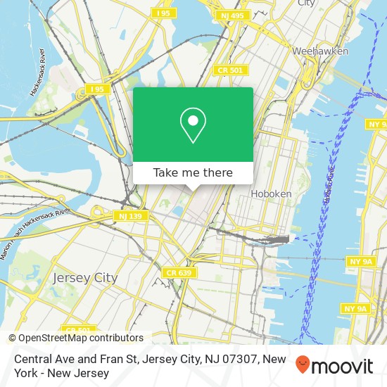 Mapa de Central Ave and Fran St, Jersey City, NJ 07307
