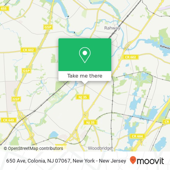 Mapa de 650 Ave, Colonia, NJ 07067