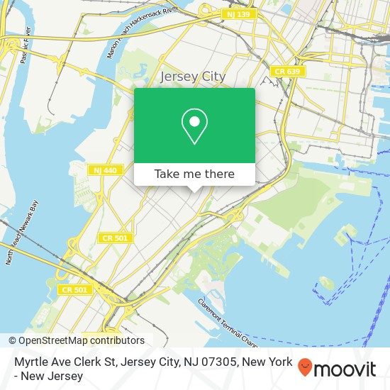 Mapa de Myrtle Ave Clerk St, Jersey City, NJ 07305