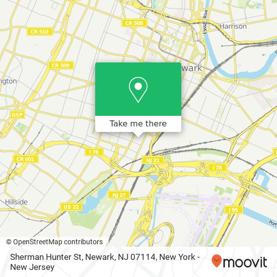 Mapa de Sherman Hunter St, Newark, NJ 07114