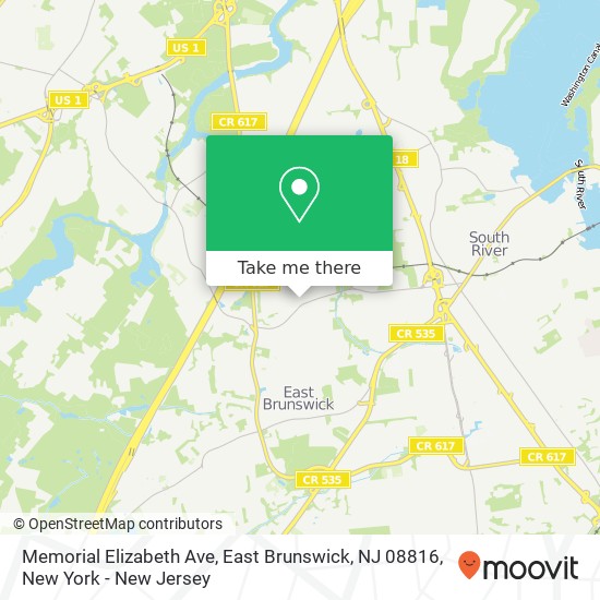 Mapa de Memorial Elizabeth Ave, East Brunswick, NJ 08816