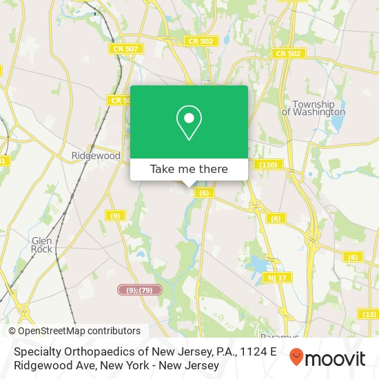 Mapa de Specialty Orthopaedics of New Jersey, P.A., 1124 E Ridgewood Ave