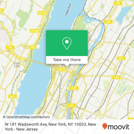 Mapa de W 181 Wadsworth Ave, New York, NY 10033
