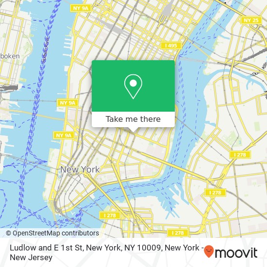 Mapa de Ludlow and E 1st St, New York, NY 10009
