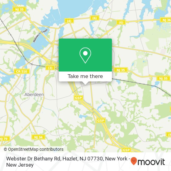 Mapa de Webster Dr Bethany Rd, Hazlet, NJ 07730