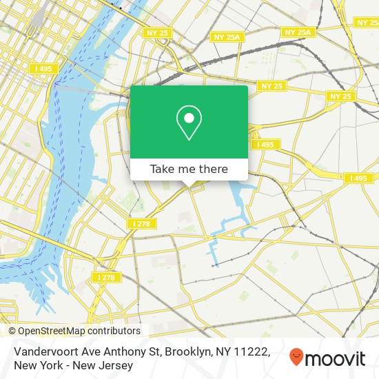 Mapa de Vandervoort Ave Anthony St, Brooklyn, NY 11222