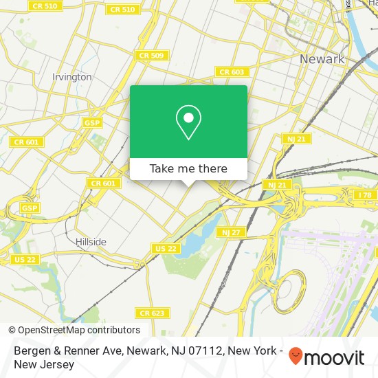 Mapa de Bergen & Renner Ave, Newark, NJ 07112