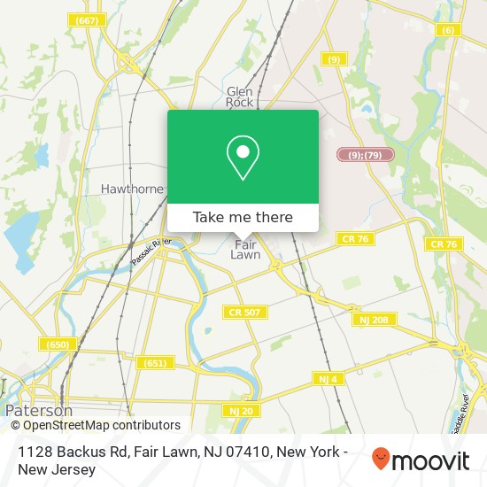 Mapa de 1128 Backus Rd, Fair Lawn, NJ 07410