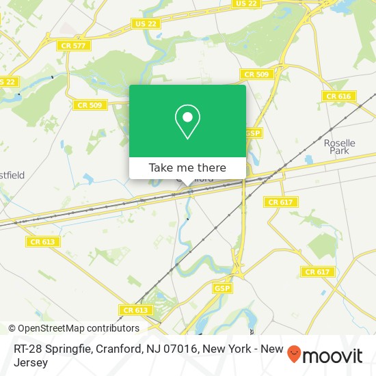Mapa de RT-28 Springfie, Cranford, NJ 07016