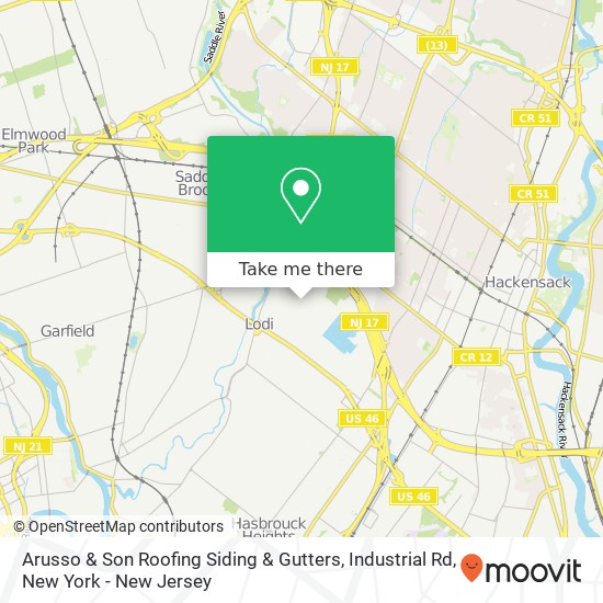 Arusso & Son Roofing Siding & Gutters, Industrial Rd map