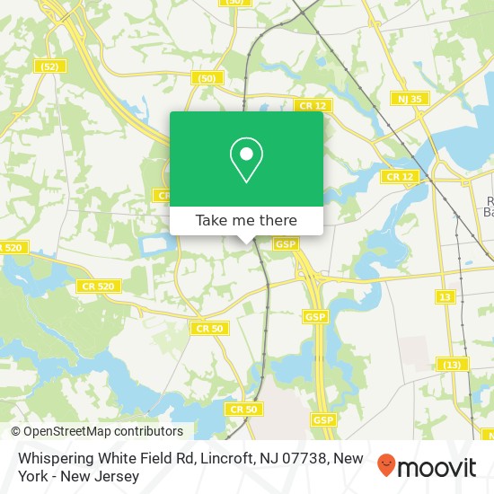 Mapa de Whispering White Field Rd, Lincroft, NJ 07738