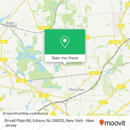 Mapa de Broad Plain Rd, Edison, NJ 08820