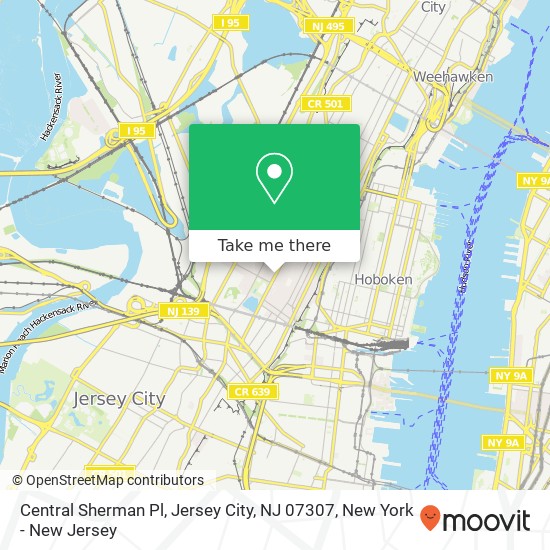 Mapa de Central Sherman Pl, Jersey City, NJ 07307
