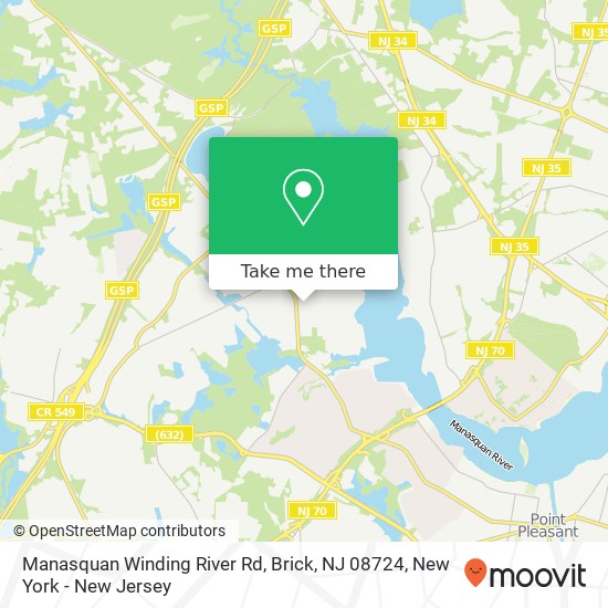Mapa de Manasquan Winding River Rd, Brick, NJ 08724