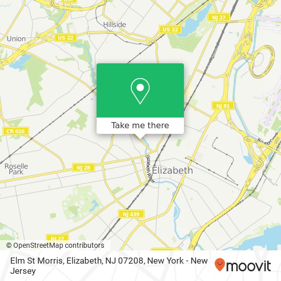 Mapa de Elm St Morris, Elizabeth, NJ 07208