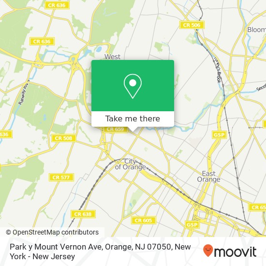 Mapa de Park y Mount Vernon Ave, Orange, NJ 07050